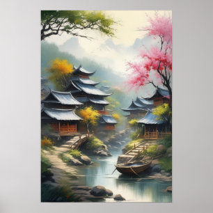 Japans Dorp in de Misty Valley Poster