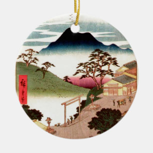 Japans dorp met berg keramisch ornament