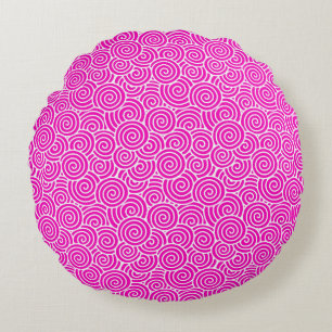 Japans draaipatroon - fuchsia roze en wit rond kussen
