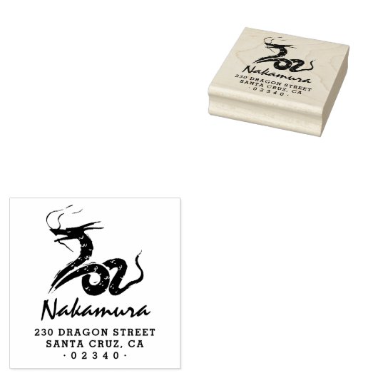 Japans Dragon Aangepaste Script Naam Retouradres Rubberstempel (Gestempeld)