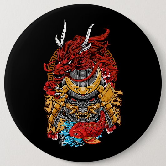 Japans dragon Cyberpunk Samurai Koi Fish Aesthet Ronde Button 6,0 Cm (Voorkant)