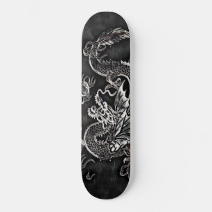 Japans dragon zwart, zilver  dek skateboard