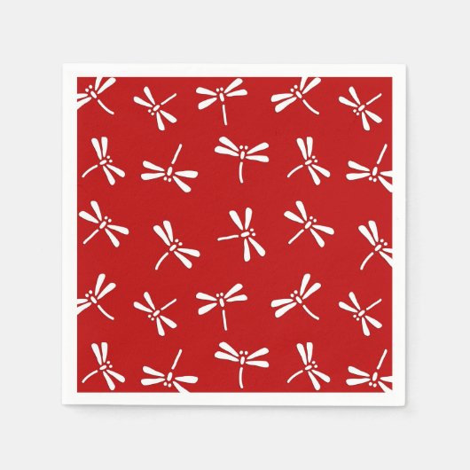 Japans Dragonfly-patroon, diep rood en wit Servet (Voorkant)