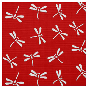 Japans Dragonfly-patroon, diep rood en wit Stof
