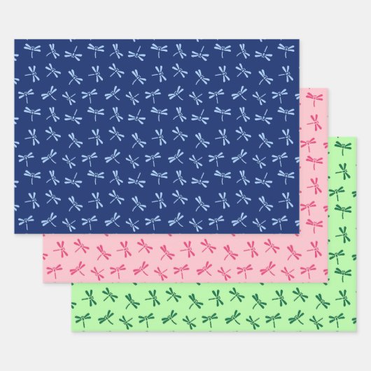 Japans Dragonfly Pattern, marine. Koraal, groen Inpakpapier Vel (Set)