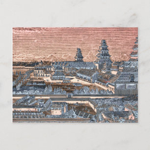 Japans Edo Tokyo Castle Palace Complex Engraving Briefkaart