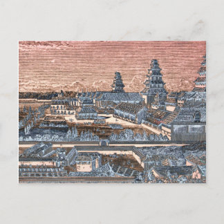 Japans Edo Tokyo Castle Palace Complex Engraving Briefkaart