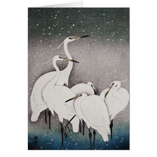Japans Egrets Koson kranen wintersneeuw (Voorkant)