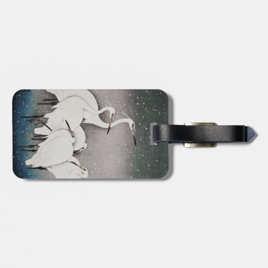 Japans Egrets Koson kranen wintersneeuw Bagagelabel (Achterkant horizontaal)