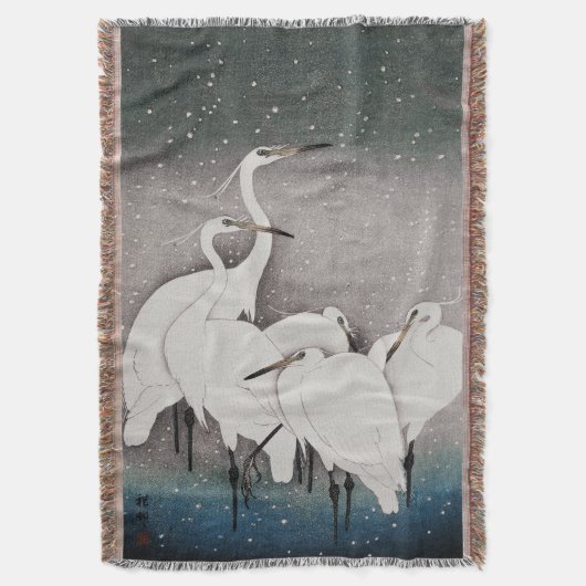 Japans Egrets Koson kranen wintersneeuw Deken (Voorkant Verticaal)
