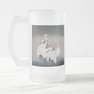 Japans Egrets Koson kranen wintersneeuw Matglas Bierpul
