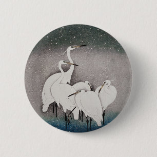 Japans Egrets Koson kranen wintersneeuw Ronde Button 5,7 Cm