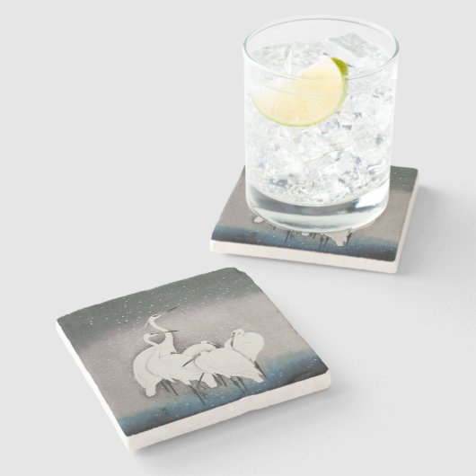 Japans Egrets Koson kranen wintersneeuw Stenen Onderzetter (Zijkant)