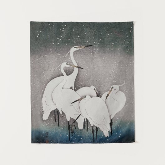 Japans Egrets Koson kranen wintersneeuw Wandkleed (Voorkant)