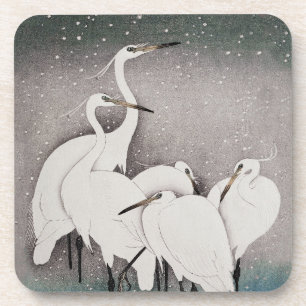 Japans Egrets Kranen Vogel Winter Sneeuw Kunst Bier Onderzetter