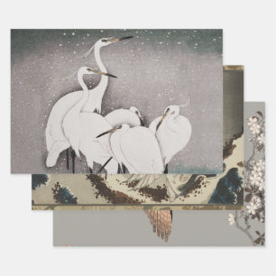 Japans Egrets Kranen Vogel Winter Sneeuw Kunst Inpakpapier Vel