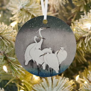 Japans Egrets Kranen Vogel Winter Sneeuw Kunst Metalen Ornament