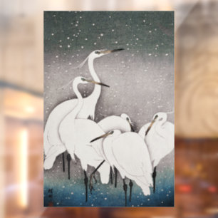 Japans Egrets Kranen Vogel Winter Sneeuw Kunst Raamsticker