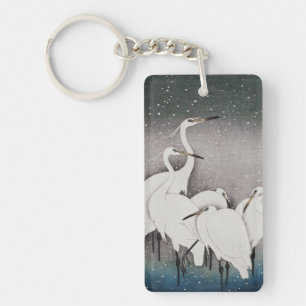 Japans Egrets Kranen Vogel Winter Sneeuw Kunst Sleutelhanger