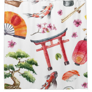 Japans Elements Waterverf Naadloze Textuur Douchegordijn