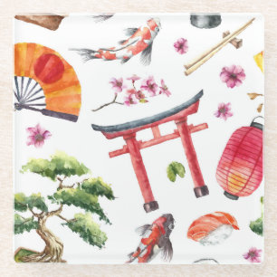 Japans Elements Waterverf Naadloze Textuur Glazen Onderzetter