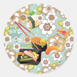 Japans eten: Sushi Pattern 4 Ronde Sticker