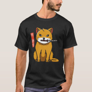 Japans geïnspireerd samoerai zwerfkat met catana t-shirt