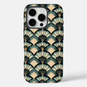 Japans geïnspireerde Blauwgroen & Beige Fan iPhone 16 Pro Hoesje