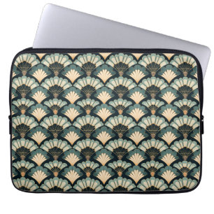 Japans geïnspireerde Blauwgroen & Beige Fan Laptop Sleeve