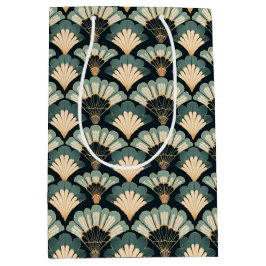 Japans geïnspireerde Blauwgroen & Beige Fan Medium Cadeauzakje