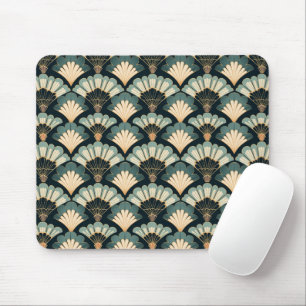 Japans geïnspireerde Blauwgroen & Beige Fan Muismat