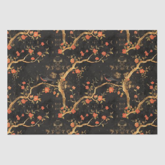 Japans geïnspireerde Golden Branches & Flowers Tissuepapier (Voorkant)