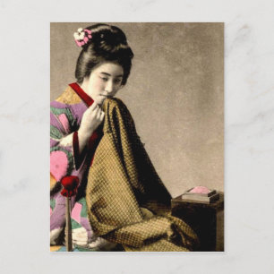  Japans Geisha die een Kimono Oud Japan naait Briefkaart