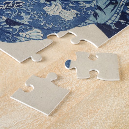 Japans Geisha in een Fancy Blauwe Kimono Legpuzzel (Zijkant)