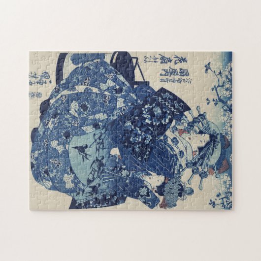 Japans Geisha in een Fancy Blauwe Kimono Legpuzzel (Horizontaal)