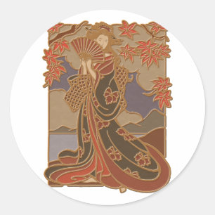 Japans Geisha in Kimono Asian Bamboo Art Ronde Sticker