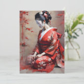 Japans Geisha in rood B portret Feestdagenkaart (Staand voorkant)