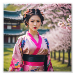 Japans Geisha Meisje in mooie omgeving Foto Afdruk