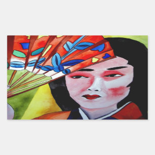 japans Geisha met een fanatieke originele kunstsch Rechthoekige Sticker