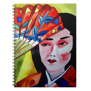 Japans Geisha met fan originele waterverf kunst Notitieboek