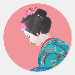 Japans Geisha met kersenbloesem bruiloft Ronde Sticker