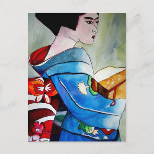 Japans Geisha, origineel kunstschilderij van de wa Briefkaart