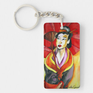 Japans Geisha, origineel kunstschilderij van de wa Sleutelhanger