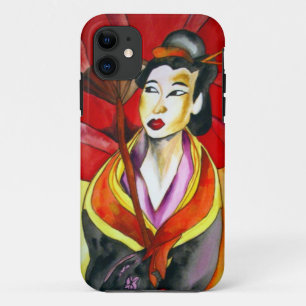 Japans geisha, origineel kunstschilderij waterverf iPhone 11 hoesje