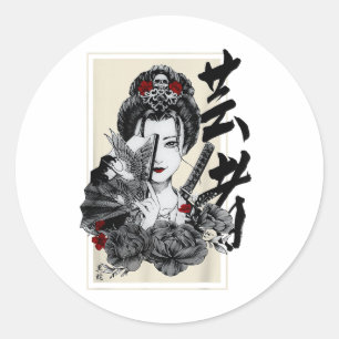 Japans Geisha Tattoo Retro  Samurai Graph Ronde Sticker