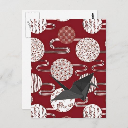 Japans gelukskraan rood kimono patroon briefkaart (Voorkant / Achterkant)