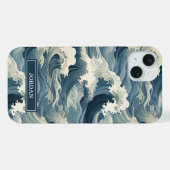 Japans golfpatroon met monogram iPhone hoesje (Achterkant horizontaal)