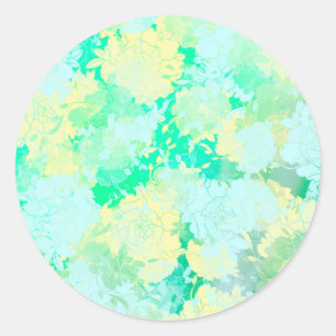 Japans groen, bloemen patronen ronde sticker