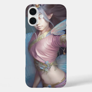 Japans haarroze en lichtblauw Fantasy AI Art iPhone 16 Plus Hoesje
