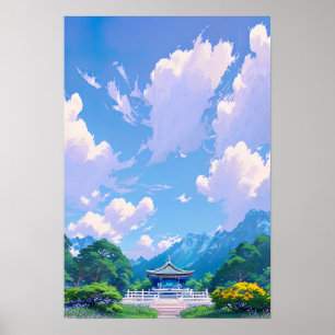 Japans heiligdom onder een zomerhemel poster